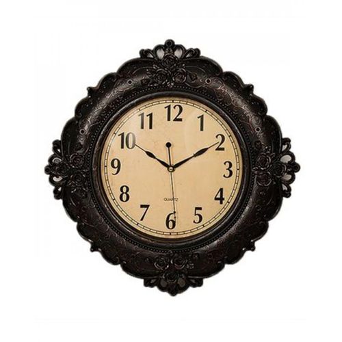 Floral Embossed Antique Wall Clock - 17 inchx17 inch - Black