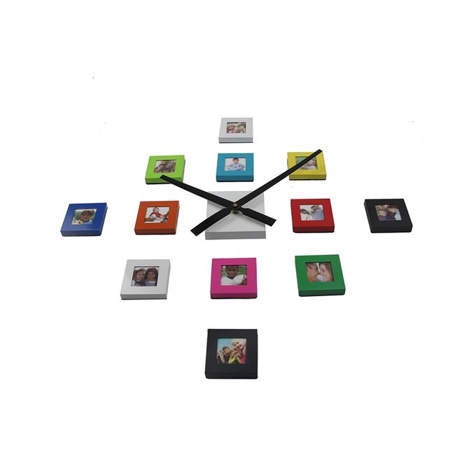 12 Photo Wall Clock & Photo Frame - Multicolor