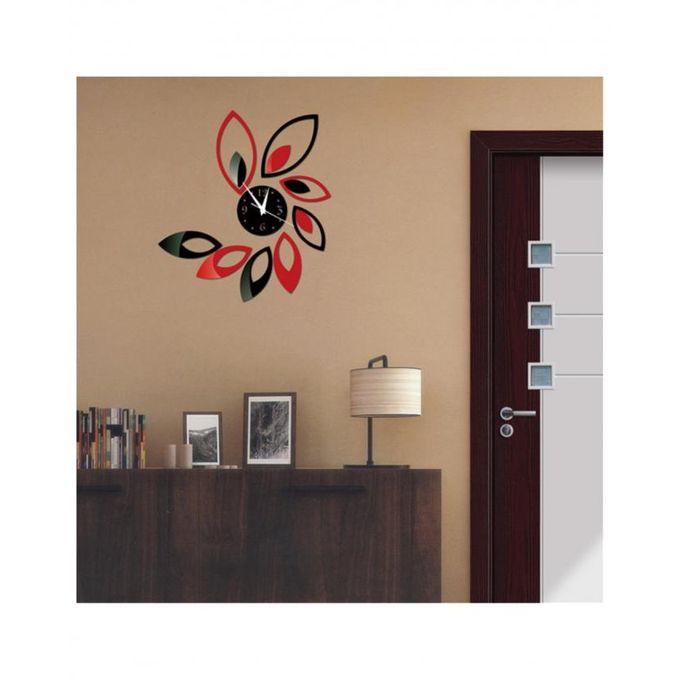 Flower Wall Clock - Black & Red