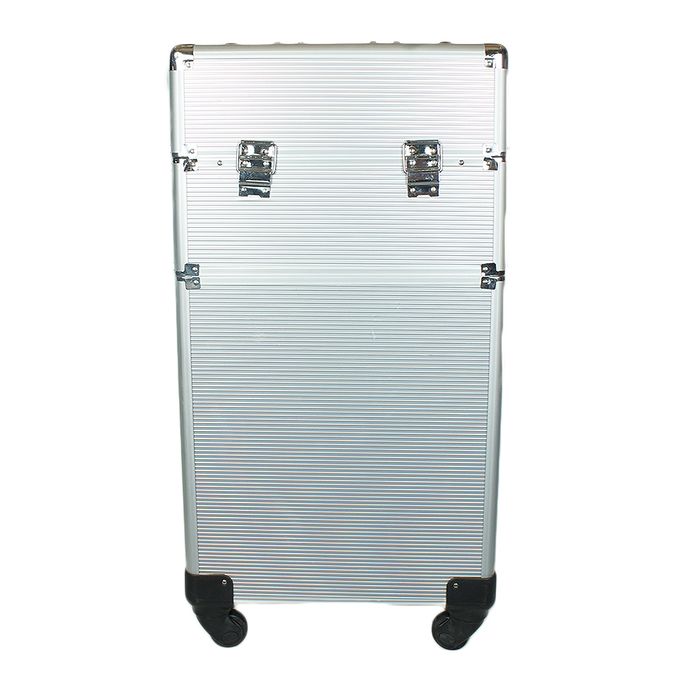 ABL 4 in 1 Portable Traveling Aluminum Professional Makeup Trolley Cart with Multiple-Sized Compartments and Wheels - Silver