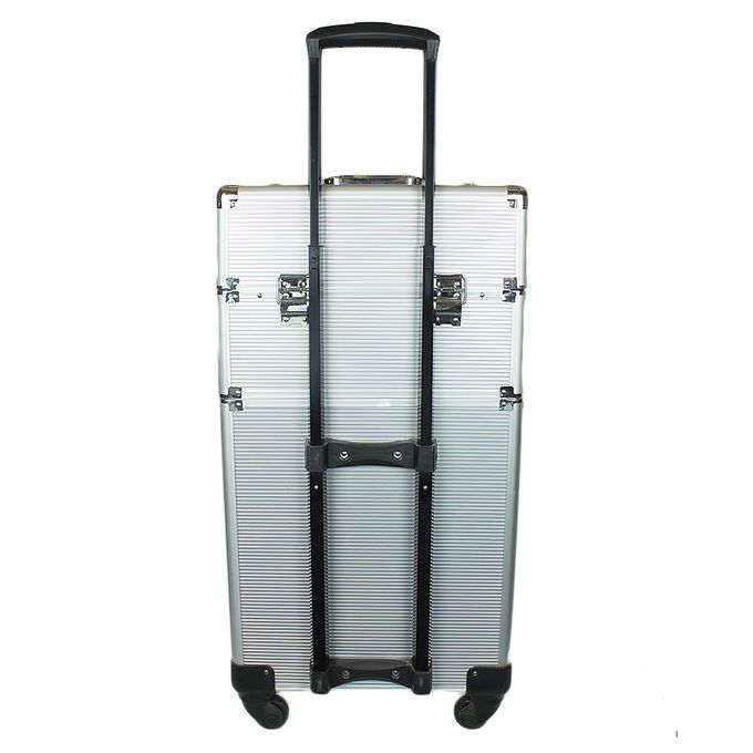 ABL 4 in 1 Portable Traveling Aluminum Professional Makeup Trolley Cart with Multiple-Sized Compartments and Wheels - Silver