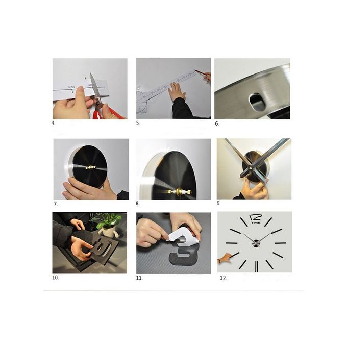 Modern 3D Mirror Acrylic Wall Clock - Black