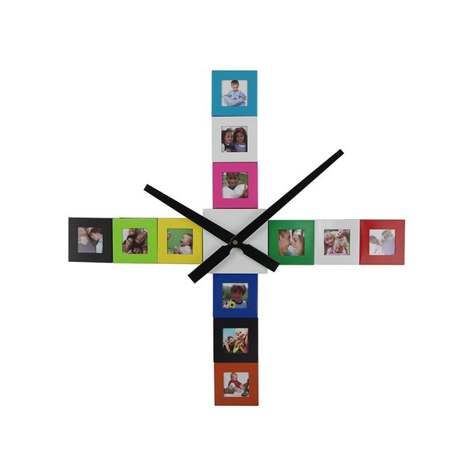 12 Photo Wall Clock & Photo Frame - Multicolor