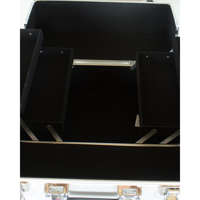 ABL 4 in 1 Portable Traveling Aluminum Professional Makeup Trolley Cart with Multiple-Sized Compartments and Wheels - Silver