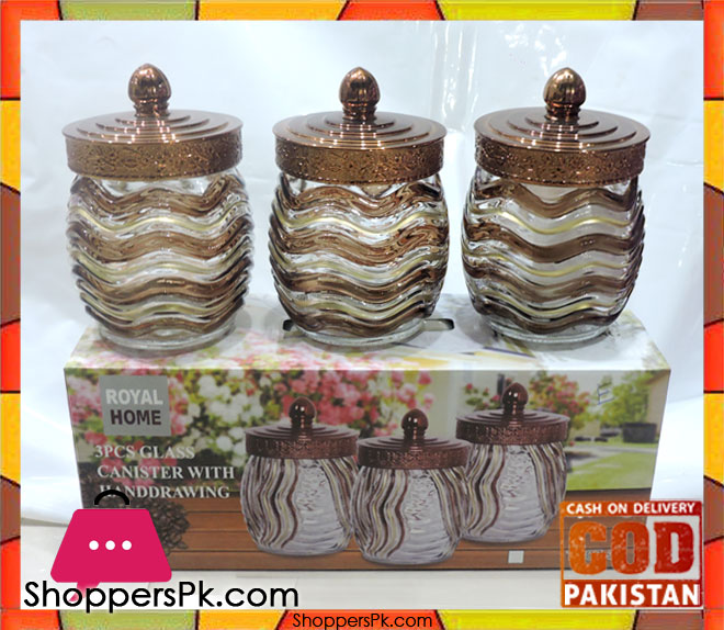 Glass Canister Jar Set 3 Pieces Set