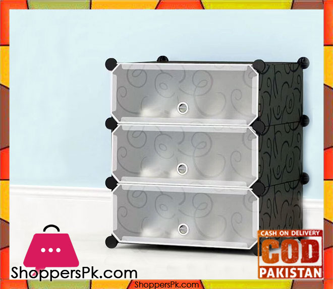Intelligent Plastic Portable 3 Cube Shoe Cabinet
