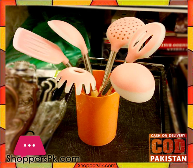 Silicone Spoon Set With Holder 7 Pieces Set