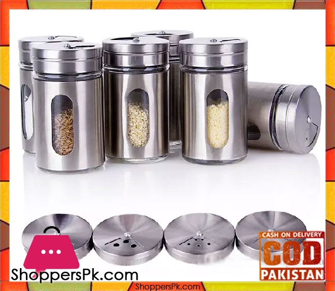 Spice Jar Shaker Glass with Steel Cover 6 Pcs