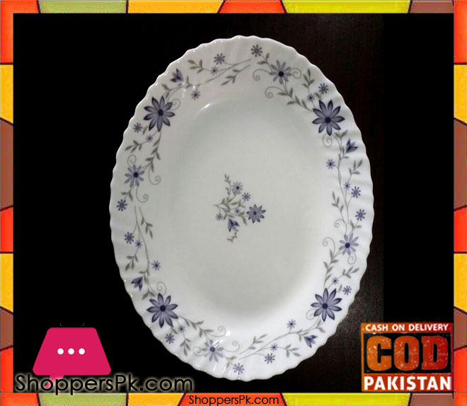 Marble Serving Blue Flower Oval Plate One Piece