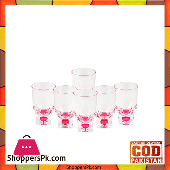 Acrylic Square Base Crystal Tumbler Set - 6 Pieces - Red - BH0015AC