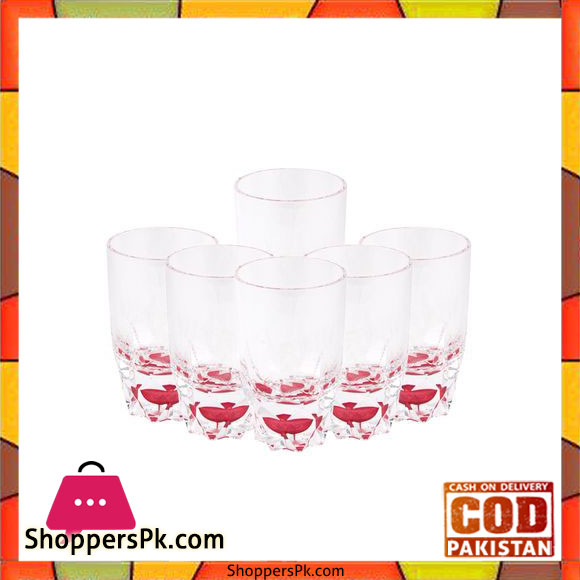 Acrylic Round Diamond Cut Base Crystal Tumbler Set - 6 Pieces - Red - BH0014AC