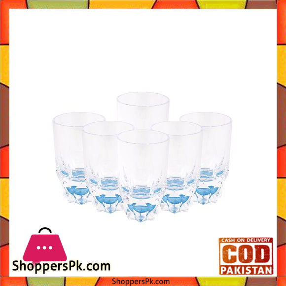 Acrylic Round Diamond Cut Base Crystal Tumbler Set - 6 Pieces - Blue - BH0014AC