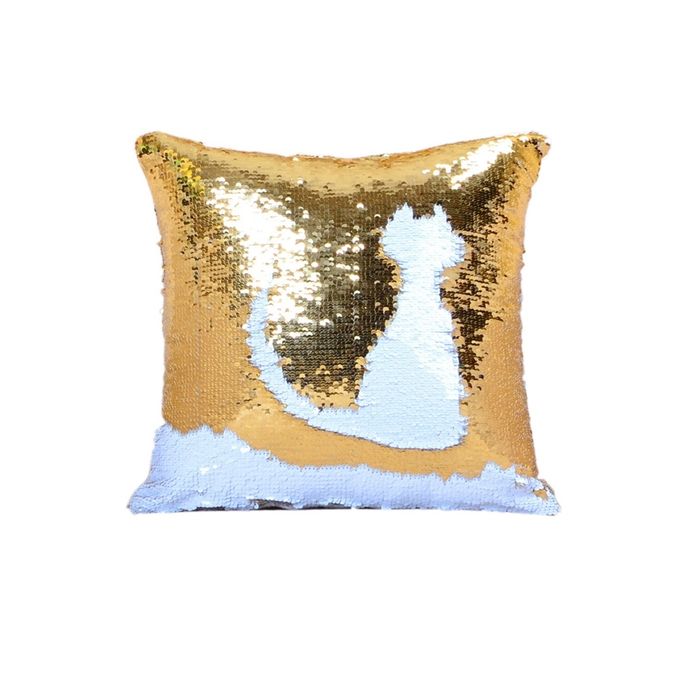 Reversible Mermaid Sequin Pillow - White & Golden