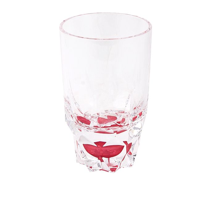 Acrylic Round Diamond Cut Base Crystal Tumbler Set - 6 Pieces - Red - BH0014AC