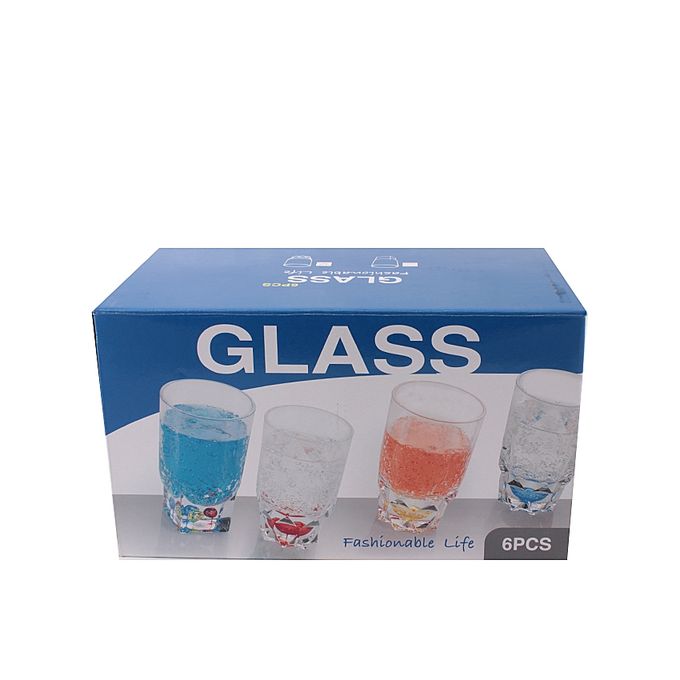 Acrylic Round Diamond Cut Base Crystal Tumbler Set - 6 Pieces - Red - BH0014AC