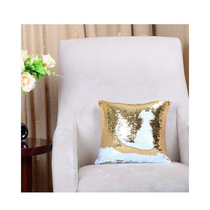 Reversible Mermaid Sequin Pillow - White & Golden