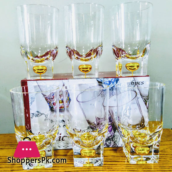 Acrylic Square Base Crystal Tumbler Set - 6 Pieces - Yellow - BH0015AC