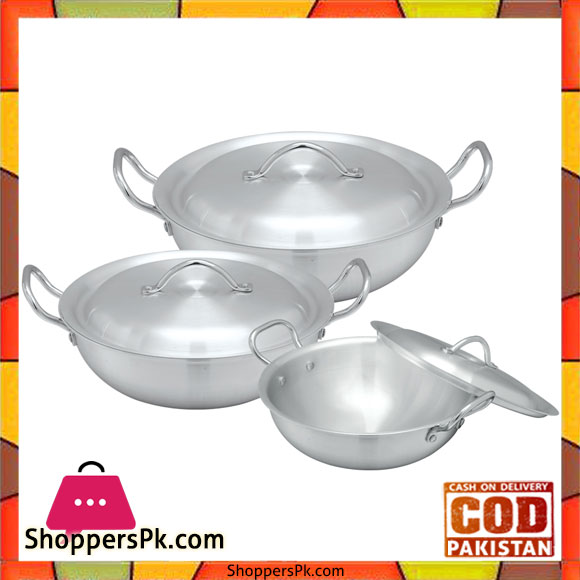 Bravo Round Base Karahi – 202 | 3 Wok Set