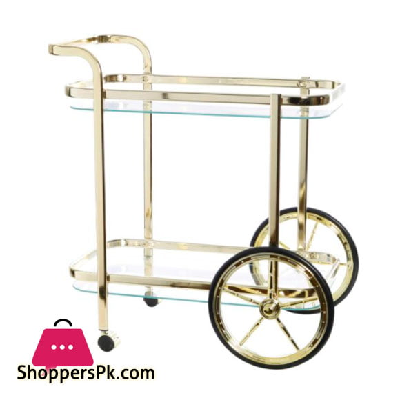 Gold Brass and Glass Bar Cart Mini Bar Tea Trolley Rectangular