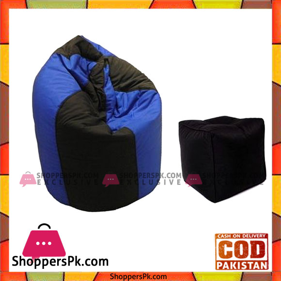 Parachute Lounger Beanbag & Footrest Stool - Blue & Black