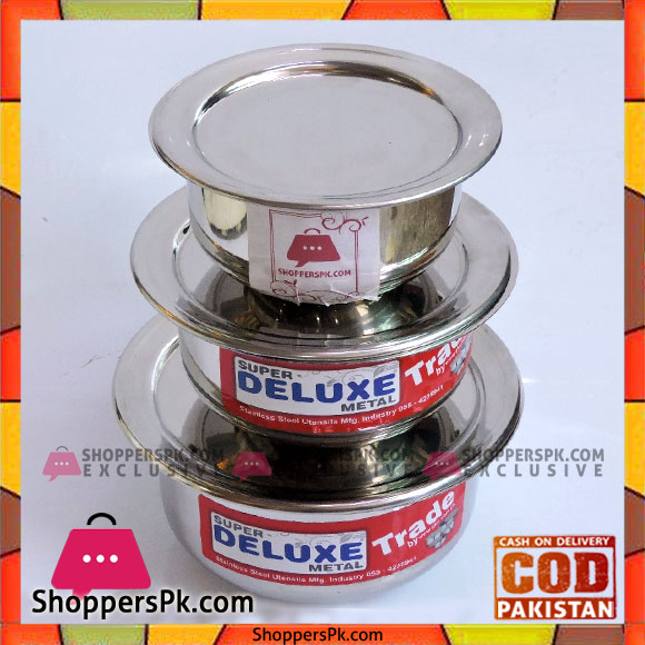 Deluxe Stainless Steel 3 Pieces Degchi Set