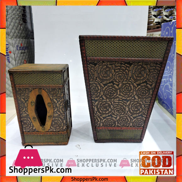 Fancy Wooden Dustbin And Tissue Box Set FWD2