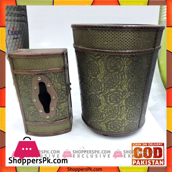 Fancy Wooden Dustbin And Tissue Box Set FWD3