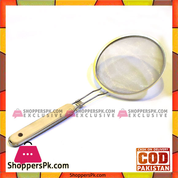 Wooden Handle Stainless Steel Colanders Strainers - Medium 14 Inch