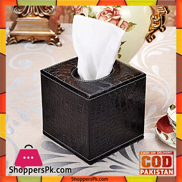 Square Tissue Box Covers Tissue Box Cube Tissue Holder Faux Leather for Home and Office Light Black