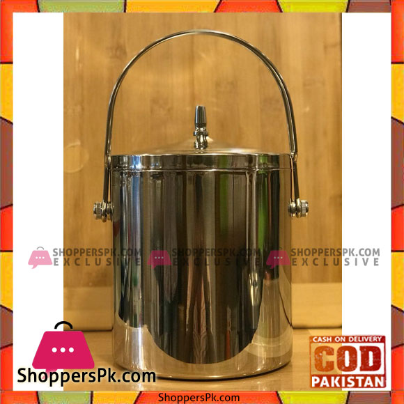 Stainless Steel Handle Ice Bucket Chrome Finish