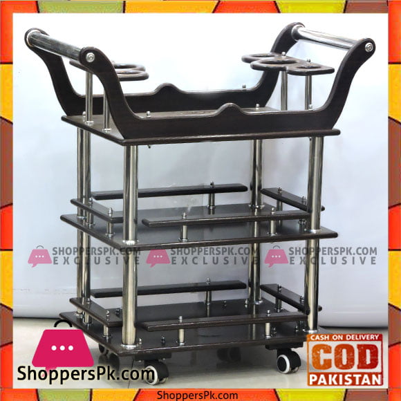 Wooden Glass Style Tea Trolley