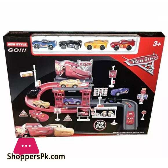 Lightning McQueen Cars 3 Racing Track with Toy Cars Racing Track 29 PCs Parking Garage Playset for Kid