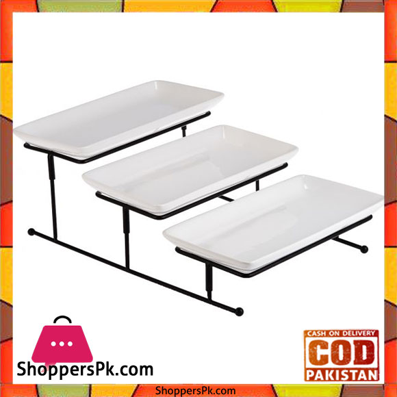 Nova 3 Piece Rectangular Plate with Stand #Hj18606