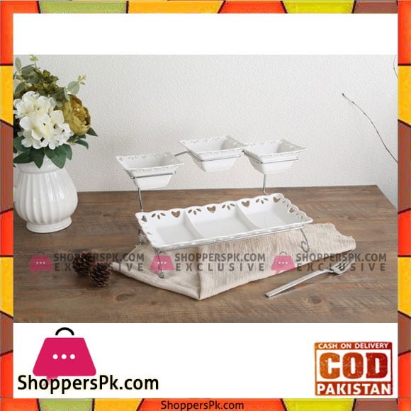 3 Pcs Sauce Bowls & 3 Section Plate With Stand
