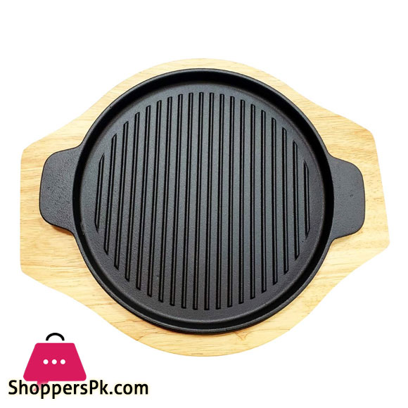Cast Iron Sizzler Plate With Wooden Base 22-CM