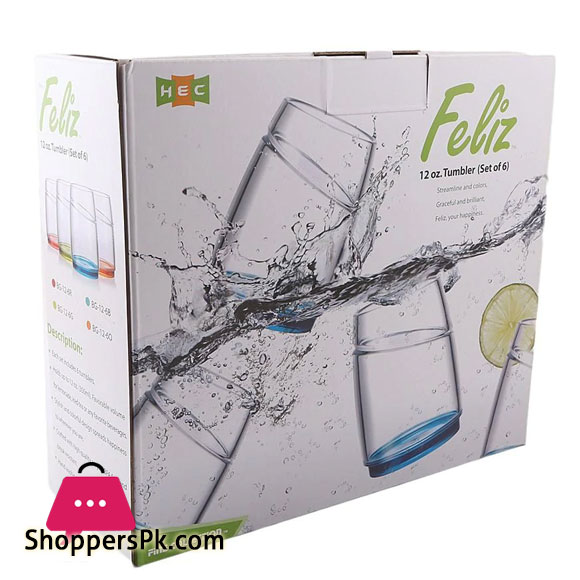 Fine Collection Feliz 12oz Tumbler Set of 6 Taiwan Made - Bg-12-6*1 - Made in Taiwan