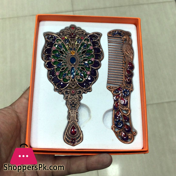 Home Decor Butterfly Design Metal Hand Mirror & Comb