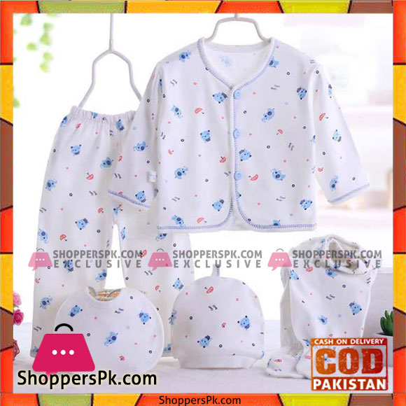 5 Pcs Unisex Newborn Baby Clothes Set Cotton Long Sleeve Coat Top Pants Hat Full Trousers Bibs Outfit Sets