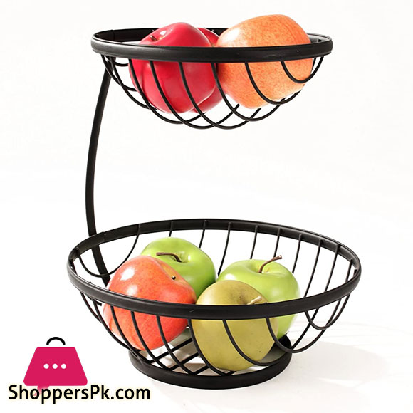 2-Tier Server Fruit Basket Bowls Black