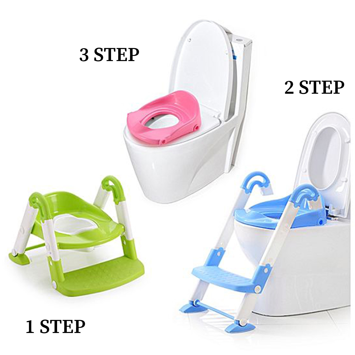 Baby Bucket A+B Toilet Potty Trainer Seat Chair Kids Toddler with Ladder Step Up Toilet Potty Training Stool