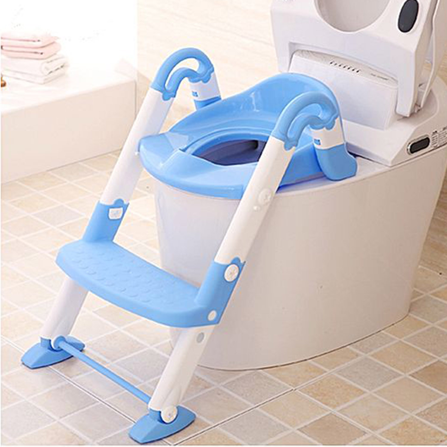 Baby Bucket A+B Toilet Potty Trainer Seat Chair Kids Toddler with Ladder Step Up Toilet Potty Training Stool