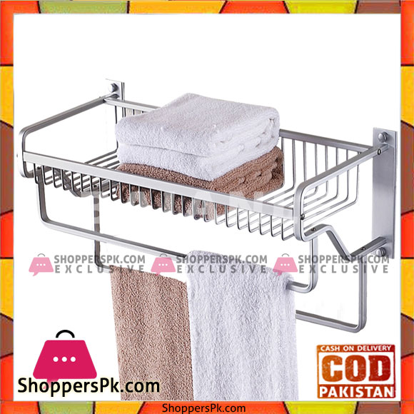 Modern Aluminum Wall Mount Bathroom Shower Shelf Towel Rack with two Towel Bars