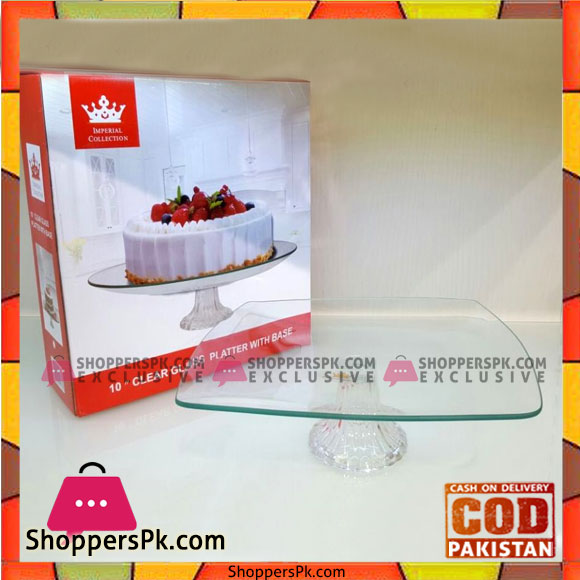 Clear Glass Platter With Base 10 inch-Square