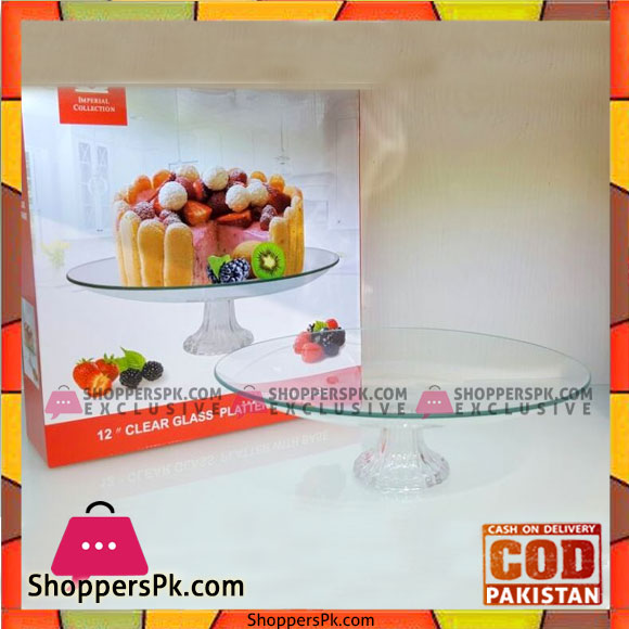 Clear Glass Platter With Base 12 inch-Round