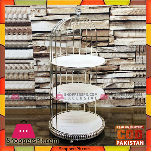 Deluxe Silver Plated Wrought Iron 3 layer Birdcage Cake Stand Dessert Table