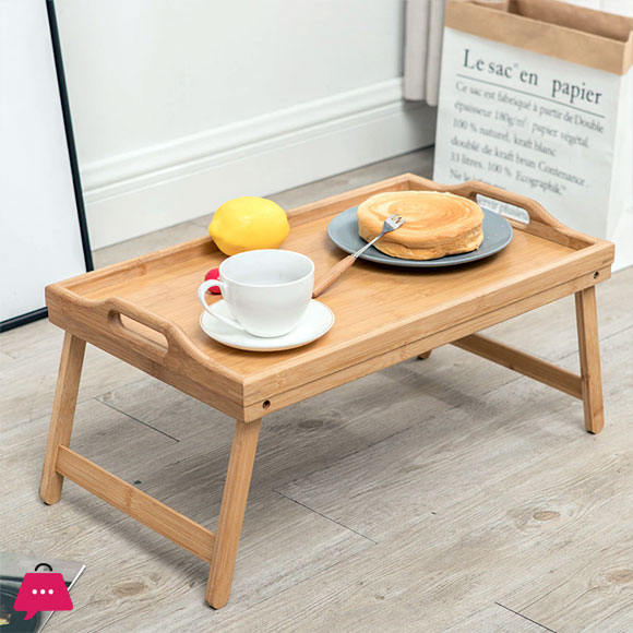 Bamboo Folding Serving Tray Foldable Bed Table Serving Tray Size: 50 x 30 x 23.5CM