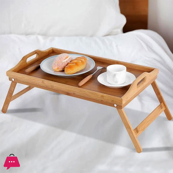 Bamboo Folding Serving Tray Foldable Bed Table Serving Tray Size: 50 x 30 x 23.5CM