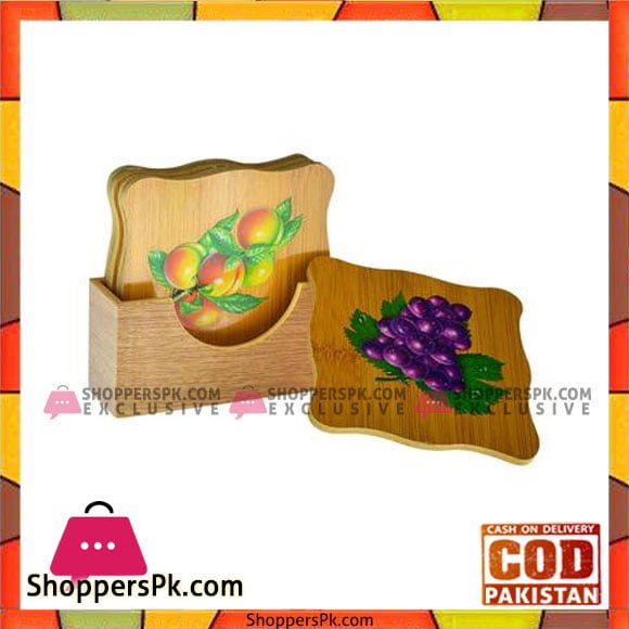 Bamboo Wooden Natural Washable Tea Mates with Stand - 6 Pcs