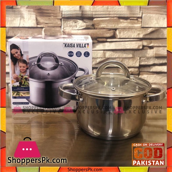 Kaisa Villa Stainless Steel Cooking Pots with Heavy Induction bottom and Tempered Glass Lid - 28 CM