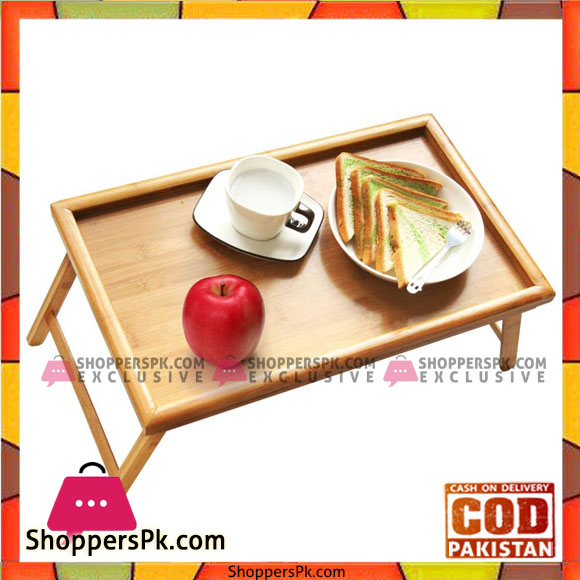 Natural Bamboo Bed Tray Table with Folding Legs Serving Breakfast in Bed Laptop Computer Tray